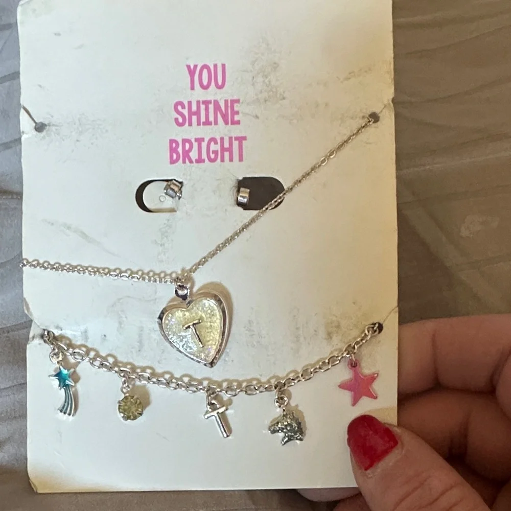 Kids Silver and Pink Charm Necklace Set